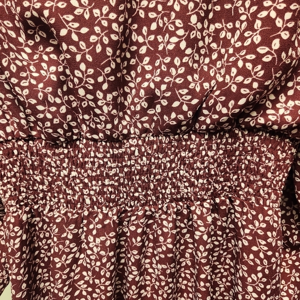 Draper James RSVP Burgundy/White Ditsy Print Smocked Waist Aline Dress Sz. Med - Picture 5 of 9